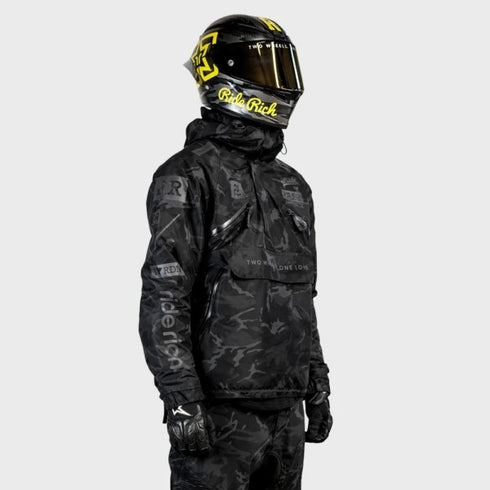 Ride Rich Concord Armoured GP Anorak Motorcycle Jacket - Black / Camo